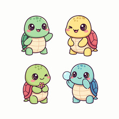 Obraz premium A Delightful Collection of Four Colorful Reptile Mascots Sharing Endless Ocean and Garden Happiness