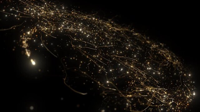 4K Video Footage of a Glowing Golden Trail with Bokeh and Glitter | Abstract 2160p Animation Clip with Sparkling Light Particles