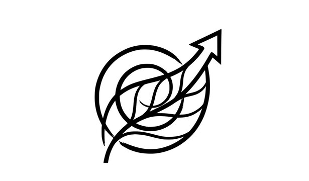 Abstract leaf with upward growing arrow line art vector illustration. Green economy financial growth and sustainable ecology concept
