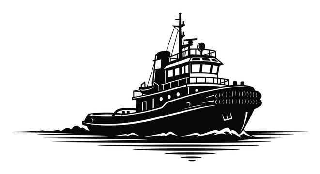 Tugboat On Water Black Silhouette Illustration towboat towing vessel watercraft