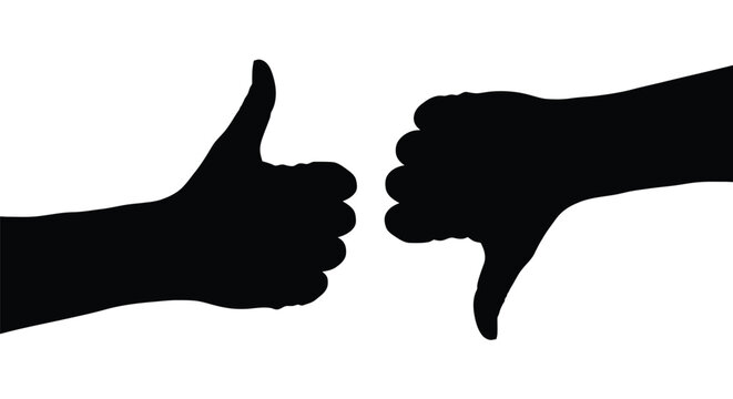 Two Hands Showing Thumbs Up And Down In Black Silhouette