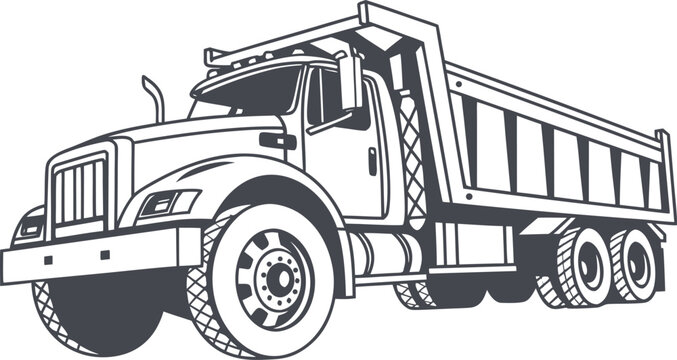 Black and white of a heavy-duty dump truck heavy machinery