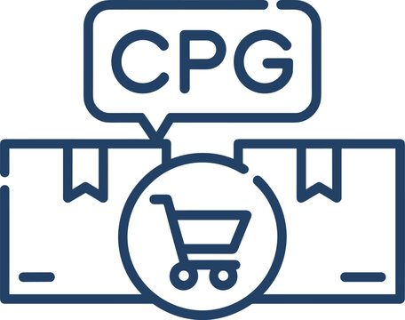 CPG Shopping Cart Icon With Delivery Boxes and Speech Bubble consumer packaged goods trolley