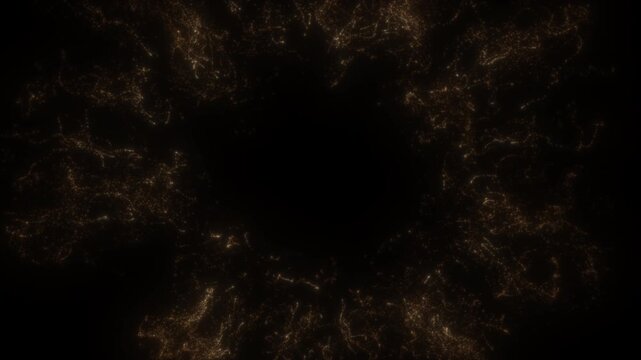 Abstract Golden Particle Halo with Flowing Light Trails and Radiant Energy Ring on Dark Background Animation in 4K 60 FPS