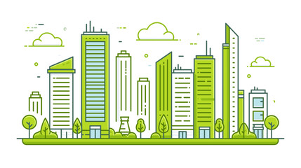 Obraz premium Modern skyline featuring sustainable skyscrapers and green spaces.