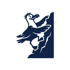 Dodo bird climbing a rocky cliff face in blue. © Maxim