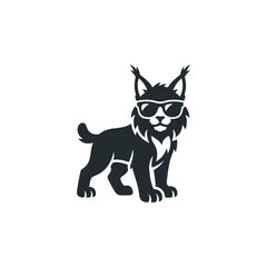 Obraz premium Wild lynx cat mascot wearing trendy black sunglasses.
