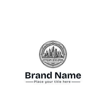 Vintage Circular Cityscape Developers Logo Design Template - Retro Detailed Skyline Building, Skyscraper Emblem, Real Estate and Property Contractor Vector Icon for Professional Branding.