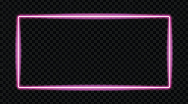 Pink neon rectangle frame with glowing light effect for banner or product presentation overlay frame on Transparent Background.