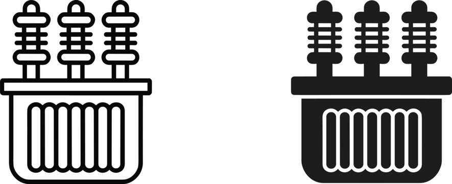 Two electrical transformer icons, one outlined and one filled power energy