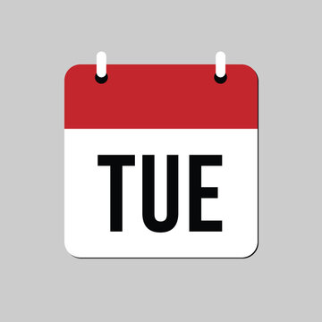 Minimal Tuesday calendar icon vector illustration featuring the abbreviation "TUE" on a hanging desk calendar design. Perfect for weekly planners, schedule management apps, and business reminders,.