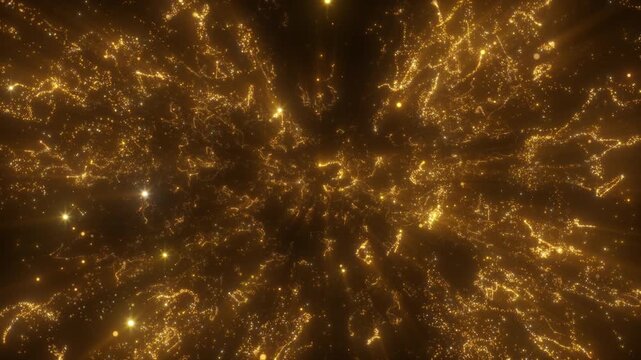 Golden Particle Explosion with Radiating Energy Trails and Glowing Light Rays Abstract Background Animation in 4K 60 FPS