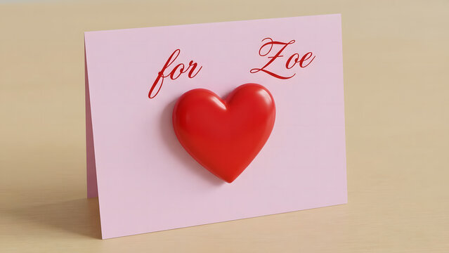 Valentine's day card with red heart for zoe 3d render