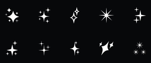 Twinkle star vector glitter bright magic light icon. Star twinkle glitter spark outline shine icon set. White light pictogram vector illustration. Isolated on black background. eps10. © Thought Leader