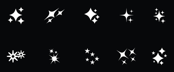 Fototapeta premium Silhouette stars icon, twinkle star shape symbols. Modern geometric elements, shining star icons. Collection of vector sparkling stars icon, decorative twinkle and bursts forms. EPS10. 