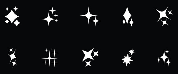Fototapeta premium Sparkling vector set, sparkling icon set, abstract stars shine icon set, futuristic sparkling icon set. Isolated on black background. eps10. 
