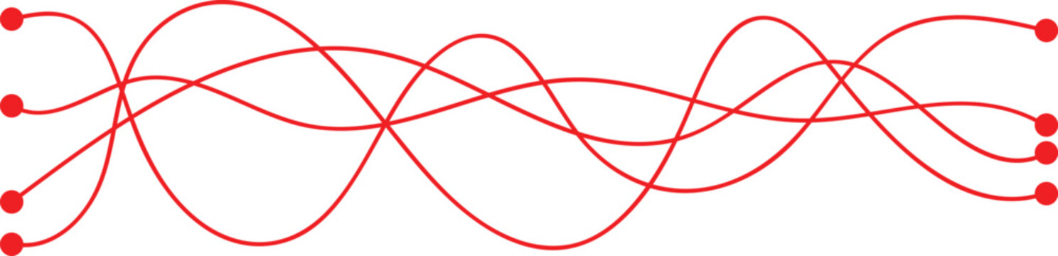 Abstract red tangled lines vector. Chaos path concept design
