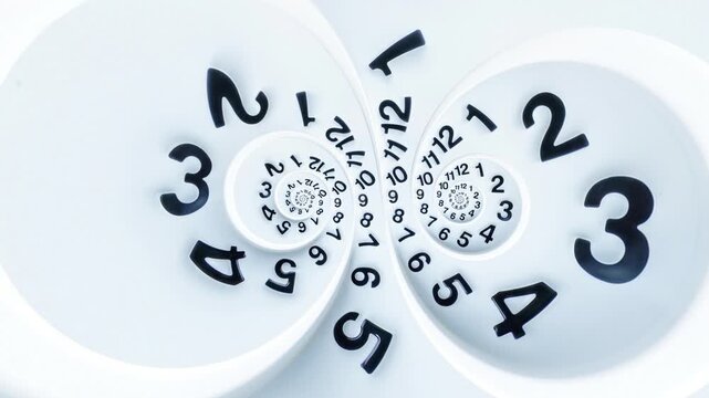 Seamless Loop White Spiral Clock Animation, Infinite Time Tunnel Abstract Background