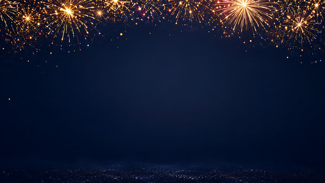 Golden Fireworks Explosion Over Dark Night Background for Festive Celebrations and Events