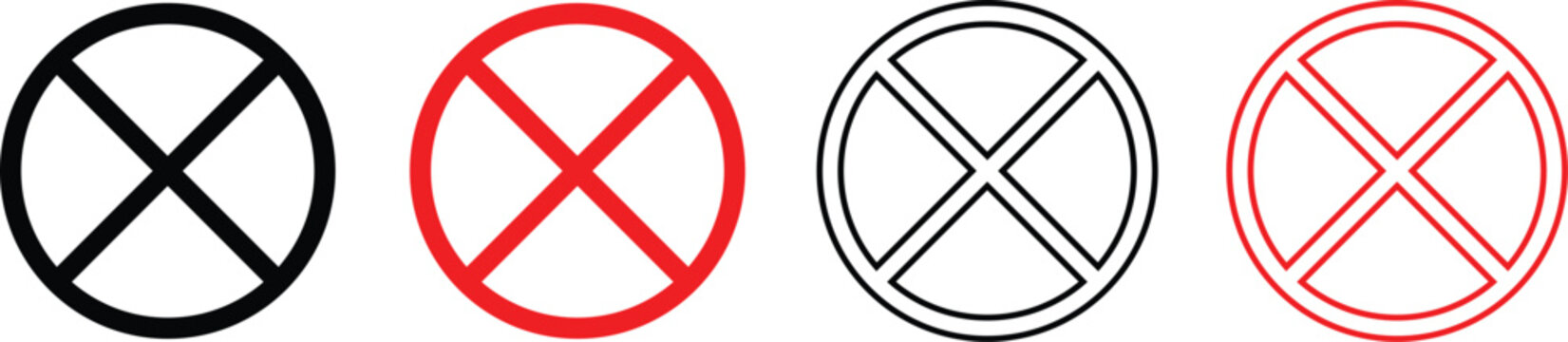 Prohibition sign icon set. Cancel cross in circle restriction road mark vector