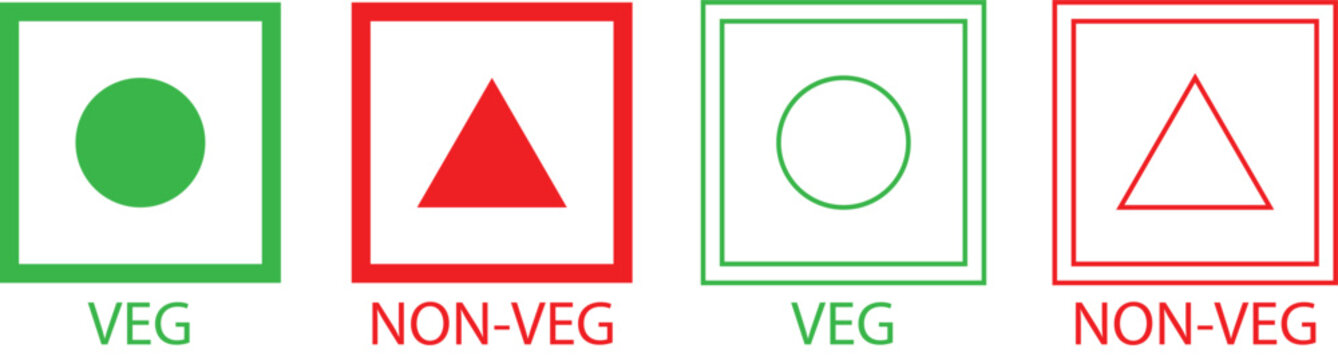 Veg and non veg food icon set. Indian vegetarian mark vector