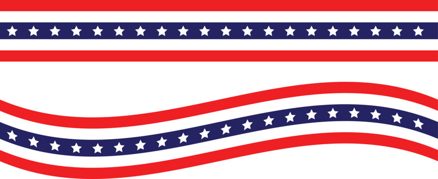 American flag ribbons seamless pattern set. USA patriotic border ribbon vector