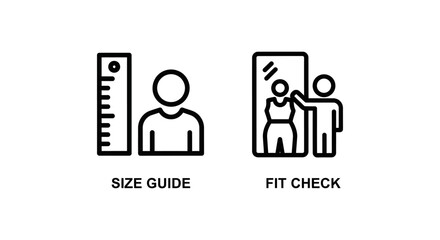 Fototapeta premium Size guide and fit check fashion retail icons with clothing shopping measurement silhouette comparison approval customer standards information accuracy wardrobe dimension