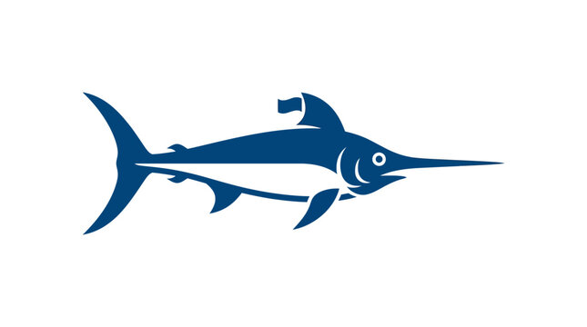 Stylized blue marlin swordfish swimming in profile view.