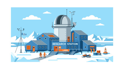 Polar research station building in snowy arctic landscape. © Paramount