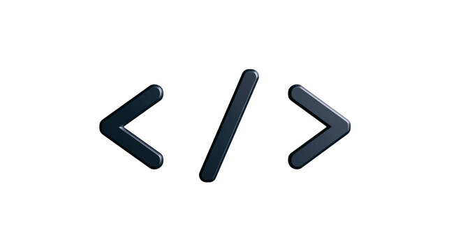 Minimalist technology icon of angle brackets with logic lines, code symbol in high contrast on white background, isolated