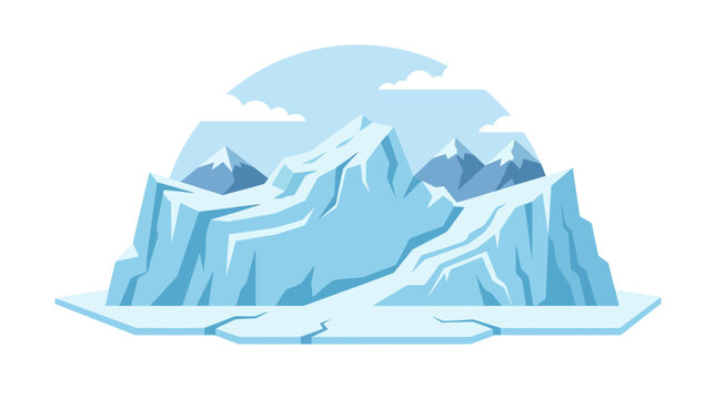 Blue iceberg floating in cold arctic waters illustration.