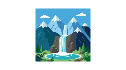 Scenic mountain waterfall landscape vector illustration. © Noemi