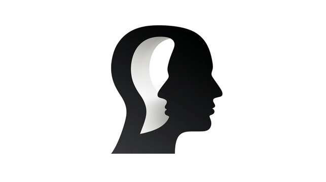 Elegant self-awareness icon of a head silhouette with mirror inner shape, centered on white background, no people, minimal design
