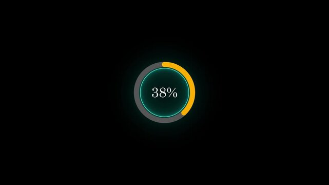 Minimalist data processing motion graphic showing 65 percent status in gold and cyan. 4k video