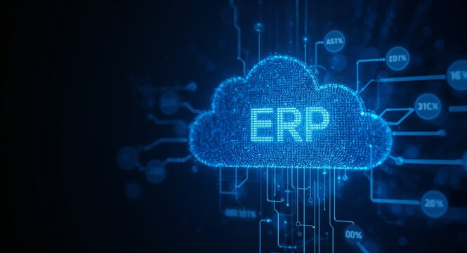 ERP on cloud and software and collaboration � AI Technology and Digital Innovation Concept for Future Business