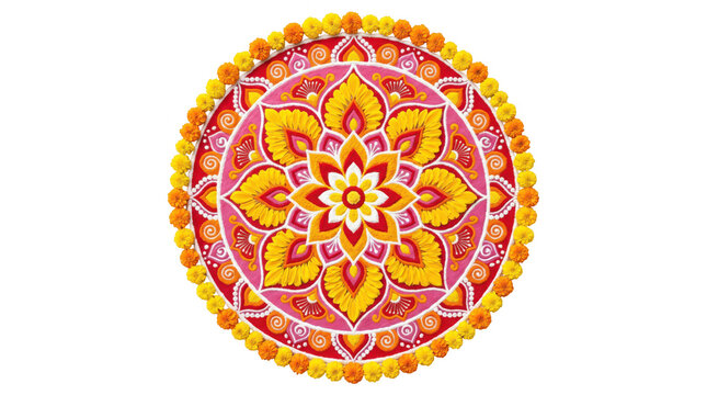 Colorful indian rangoli design isolated on transparent background