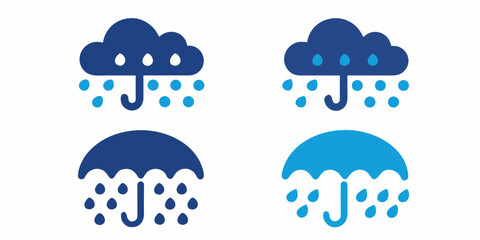 Obraz premium Rain Cloud And Umbrella Icons Flat Design In Blue Tones