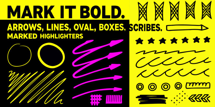 Marker Strokes And Geometric Shapes Bold Black And Yellow Illustration