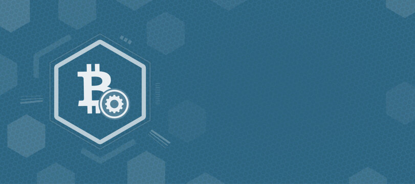 Digital abstract representation of Bitcoin with gear icon for blockchain settings. This background design features ample copy space for financial data, crypto technology, and web concepts.