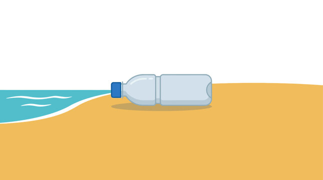 Plastic bottle pollution on sandy beach shore.