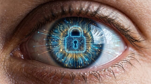 Biometric lock on the mind with glowing circuit board