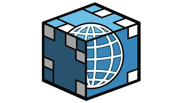 Blue cube with globe symbol.
