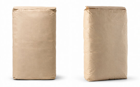 Kraft powder cement industrial paper bag isolated on white background