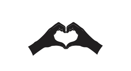 Fototapeta premium Hands forming heart shape with fingers love and affection concept black silhouette on white background