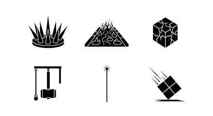 Fototapeta premium Collection of black glyph icons representing various industrial and construction related tools.