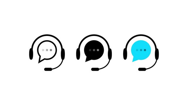 Customer support icon set in 3 style. Editable stroke. Headset with chat bubble for help , service and call centre. Support , headset , customer service, call centre help operator stock vector4k.