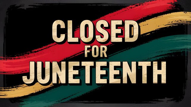 Closed for juneteenth celebration with colorful brush strokes on black background