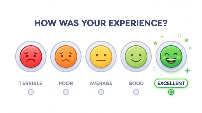 customer experience survey with five emoticon faces
