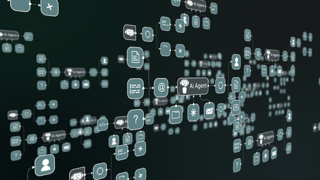 Artificial many dashboard intelligence agent and bot co-working system smart automation workflow, virtual assistant, and futuristic business technology platform