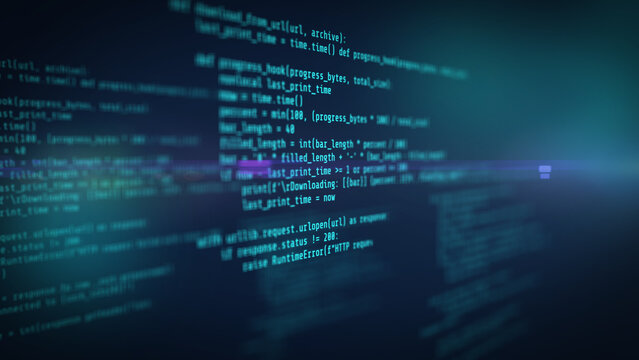 Binary code information language monitor program abstract programming code technology background with digital script and software development